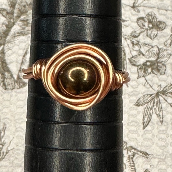 Handmade copper wire wrap ring size 7 brown bead          L - Picture 1 of 8